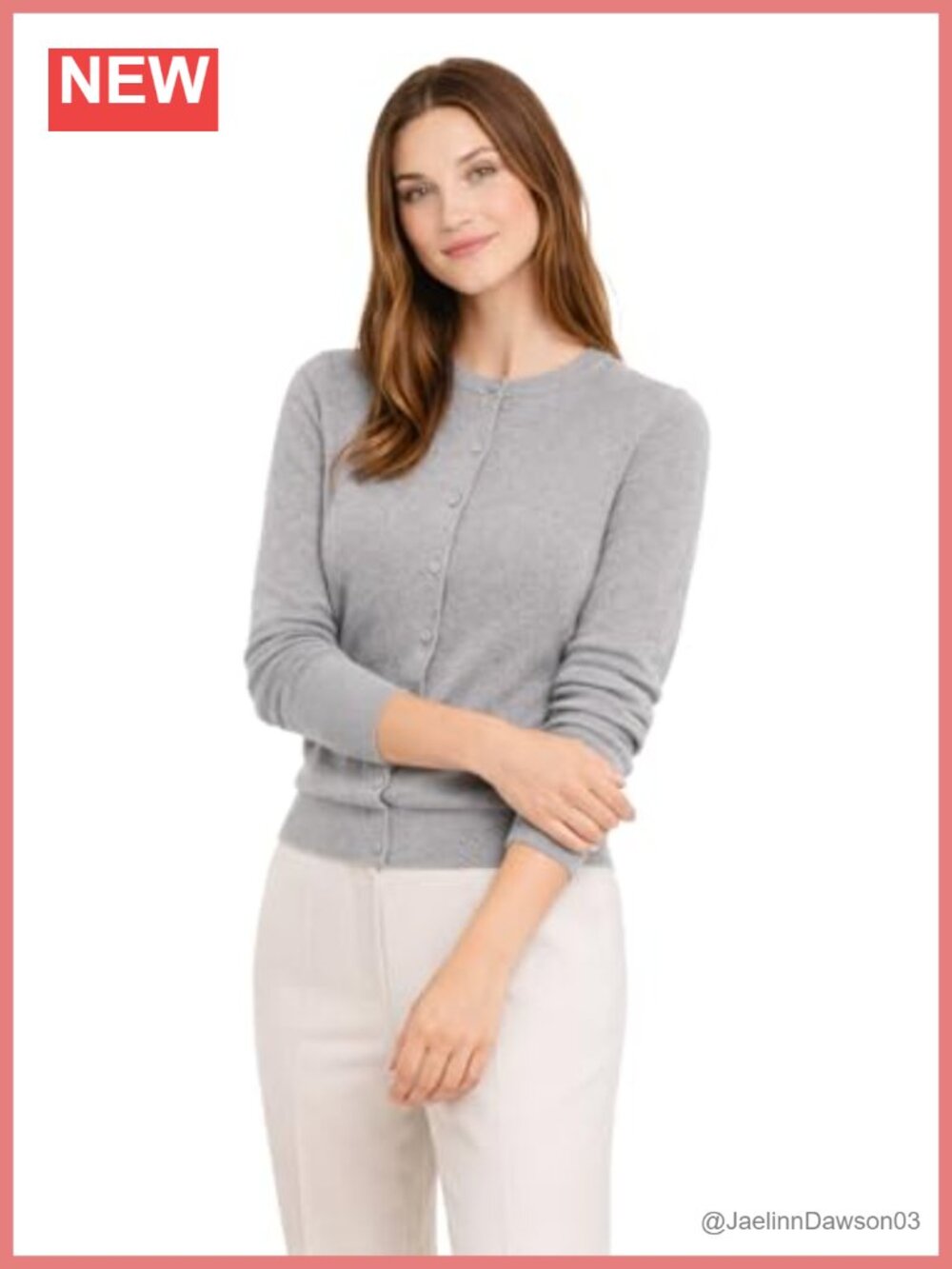 100% Pure Cashmere Button Front Long Sleeve Crew Neck Cardigan Sweater